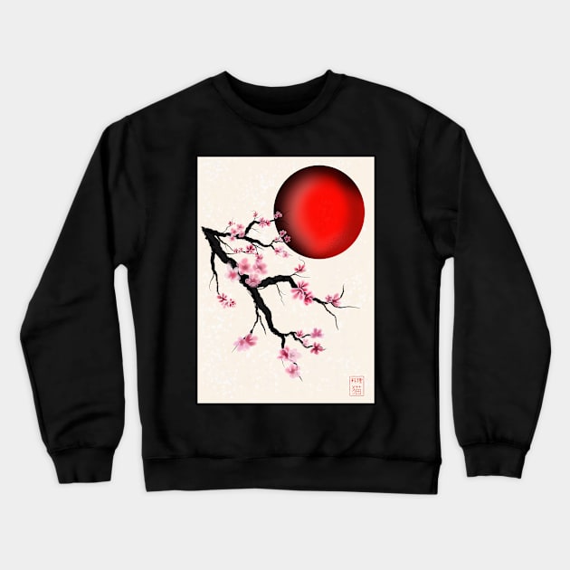 Pretty Japanese cherry blossom (sakura) and a red sun Crewneck Sweatshirt by cuisinecat